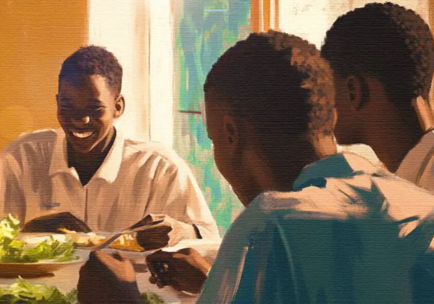 Students eating together