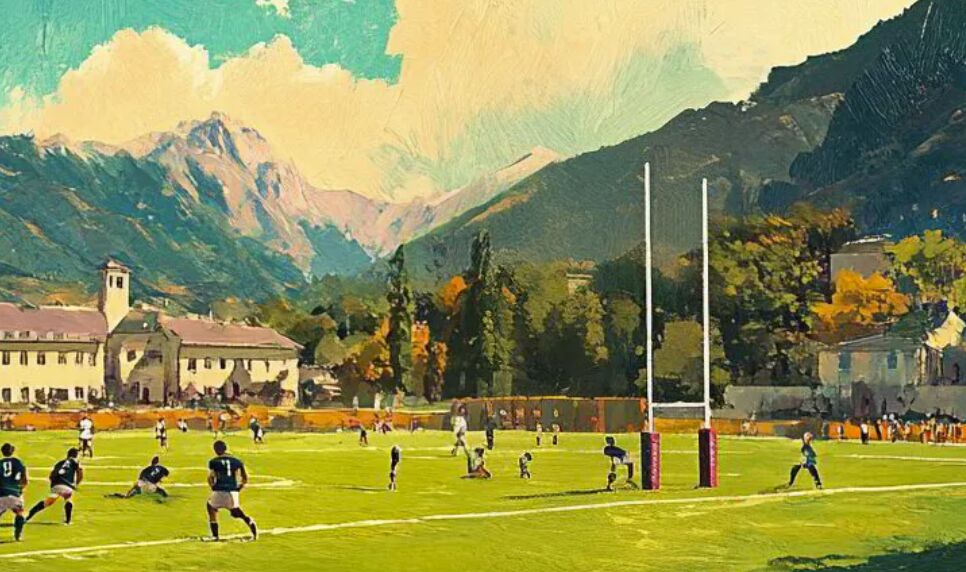 Rugby fields below the mountains